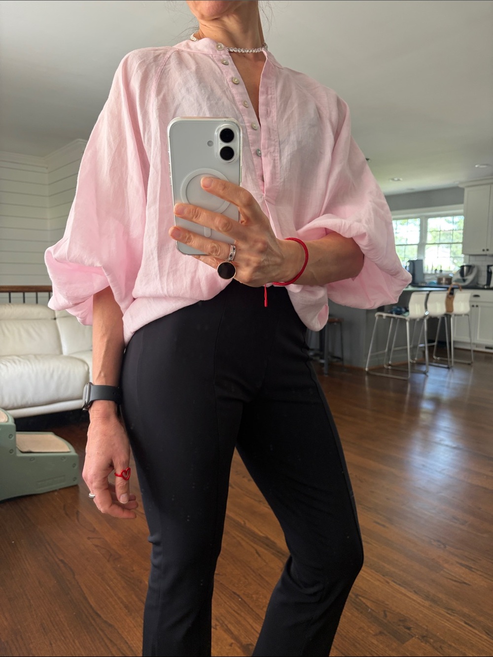 Zara Light Pink Sheer Button-Front Blouse